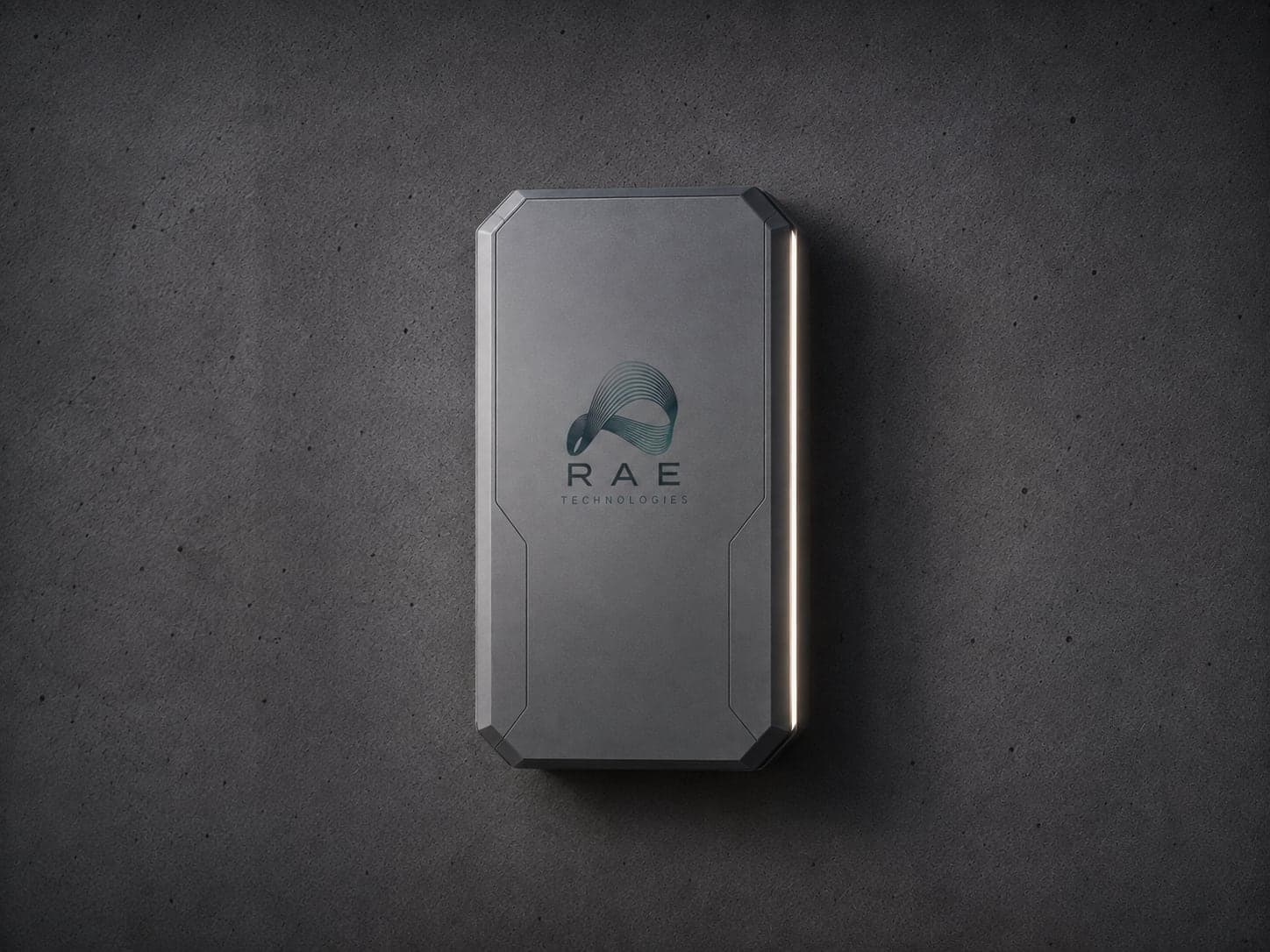 RAE Connect gateway enclosure mounted on a concrete wall, front view