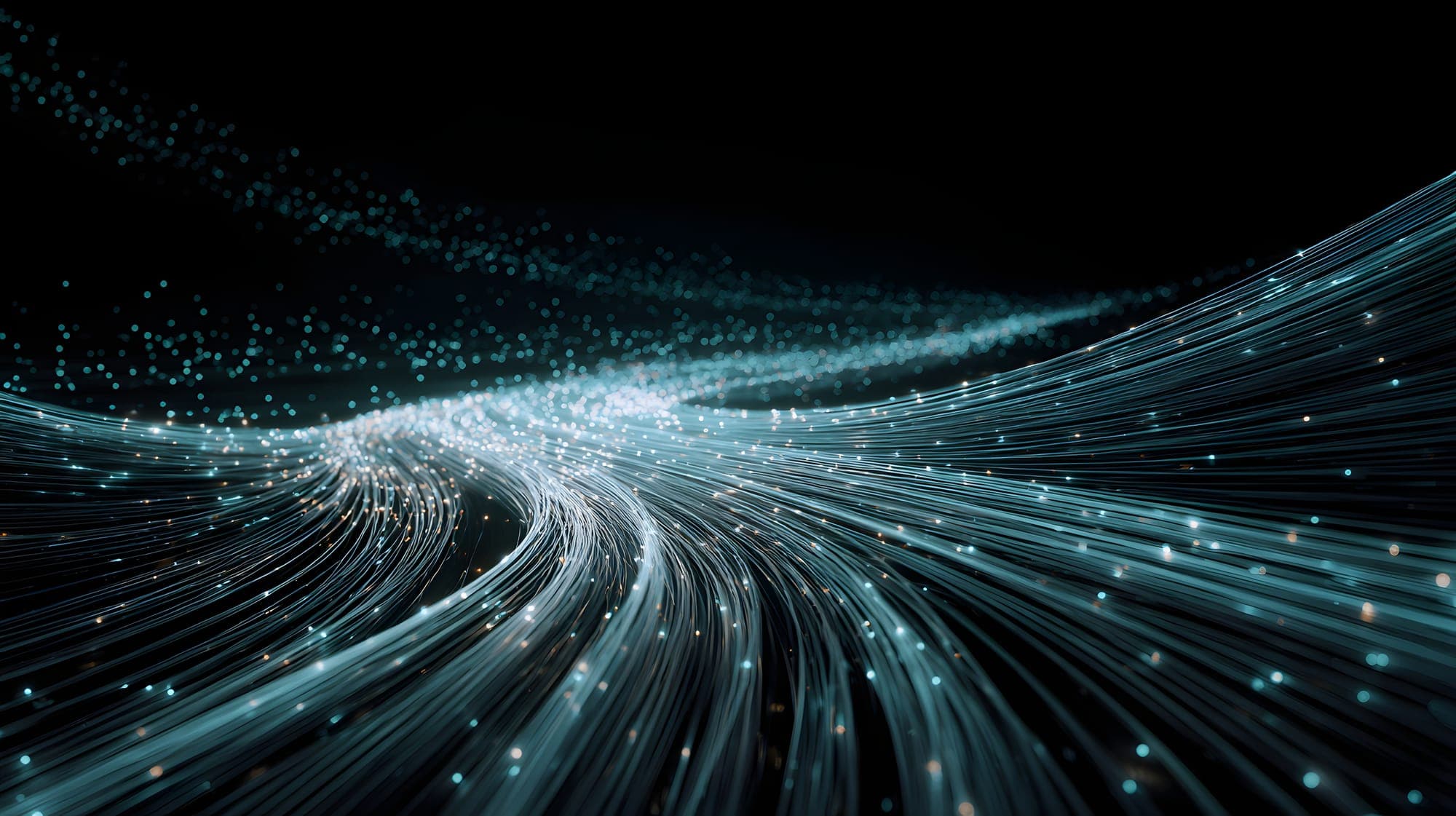 Flowing lines of light, an abstraction of energy and data moving through the platform